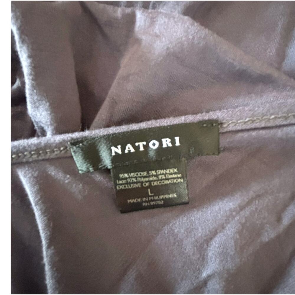 Natori L grey lace-trim chemise nightgown Sleepwear Luxury Pajama Dress Short - Picture 3 of 4